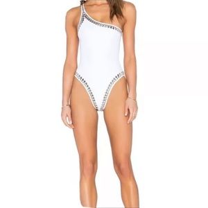 Norma Kamali MIO one shoulder studded swimsuit
